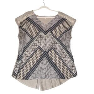 Maurices Shirt Womens 2XL Gray Blue Floral Cap Sleeve Boho Hippie T Shirt Top
